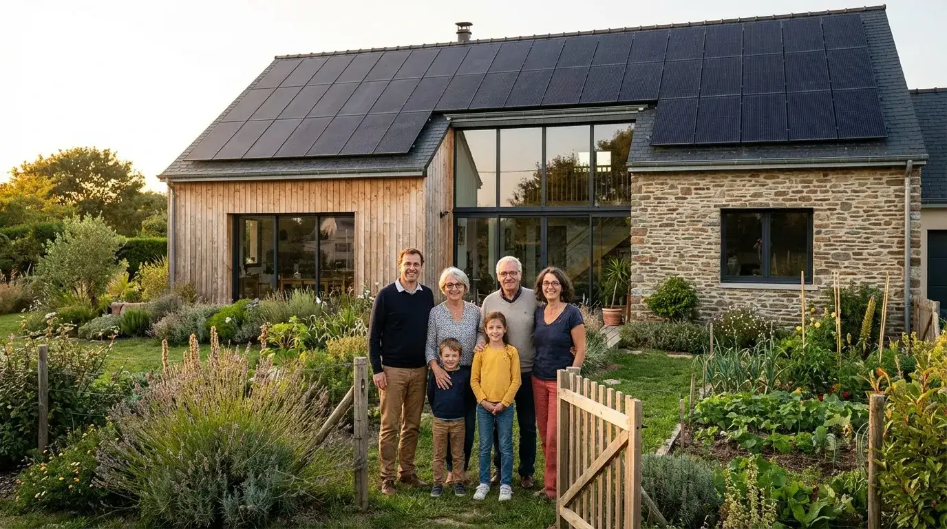 Maison rénovée équipée d'une pompe à chaleur — travaux financés par MaPrimeRénov' et la prime CEE